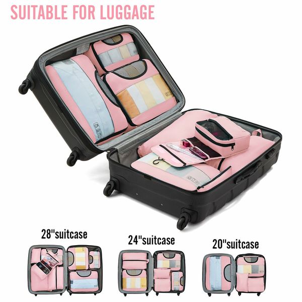 8 Set Packing Cubes Suitcase Essentials Organizer Bags Set for Luggage Road Trip Travel Accessories in 4 Sizes-Pink