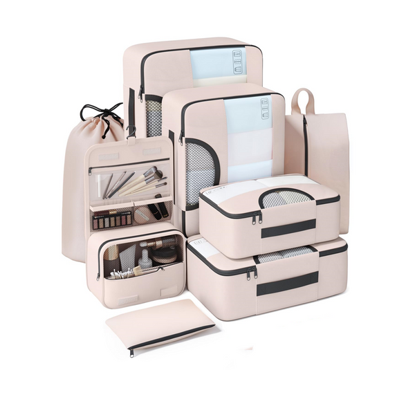8 Set Packing Cubes Suitcase Essentials Organizer Bags Set for Luggage Road Trip Travel Accessories in 4 Sizes-Cream