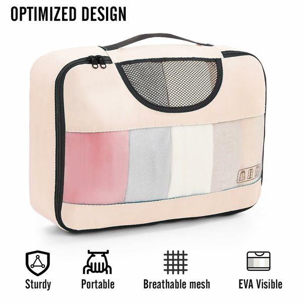 8 Set Packing Cubes Suitcase Essentials Organizer Bags Set for Luggage Road Trip Travel Accessories in 4 Sizes-Cream