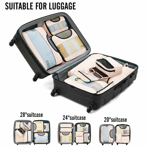 8 Set Packing Cubes Suitcase Essentials Organizer Bags Set for Luggage Road Trip Travel Accessories in 4 Sizes-Cream