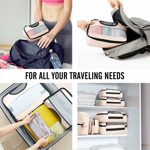 8 Set Packing Cubes Suitcase Essentials Organizer Bags Set for Luggage Road Trip Travel Accessories in 4 Sizes-Cream