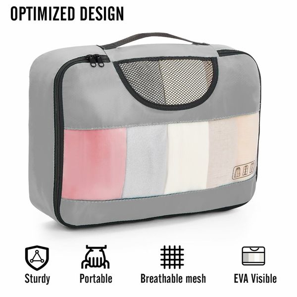 8 Set Packing Cubes Suitcase Essentials Organizer Bags Set for Luggage Road Trip Travel Accessories in 4 Sizes-Grey
