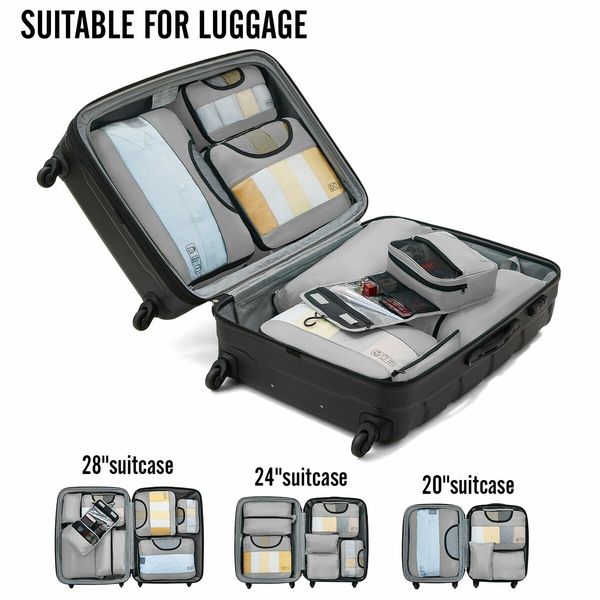 8 Set Packing Cubes Suitcase Essentials Organizer Bags Set for Luggage Road Trip Travel Accessories in 4 Sizes-Grey