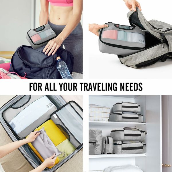 8 Set Packing Cubes Suitcase Essentials Organizer Bags Set for Luggage Road Trip Travel Accessories in 4 Sizes-Grey