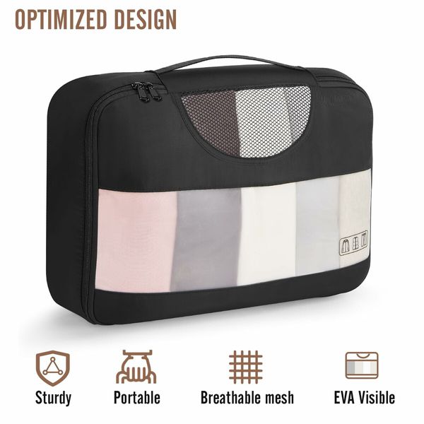 8 Set Packing Cubes Suitcase Essentials Organizer Bags Set for Luggage Road Trip Travel Accessories in 4 Sizes-Black