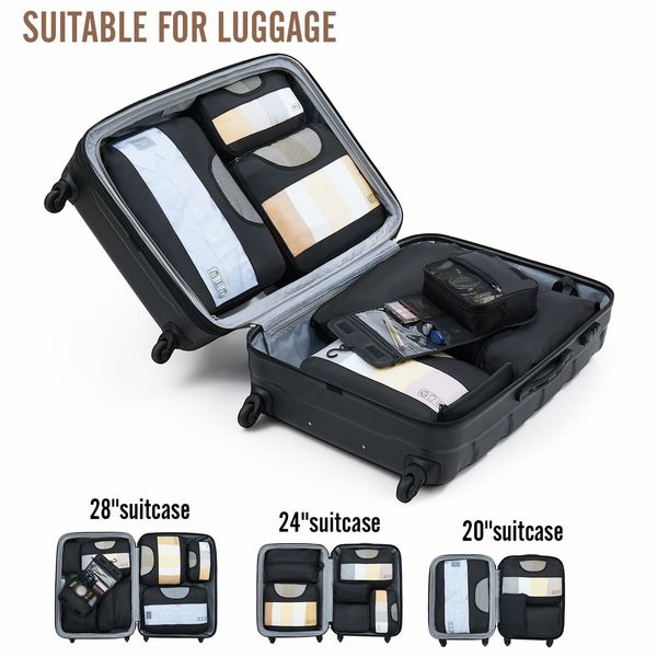 8 Set Packing Cubes Suitcase Essentials Organizer Bags Set for Luggage Road Trip Travel Accessories in 4 Sizes-Black