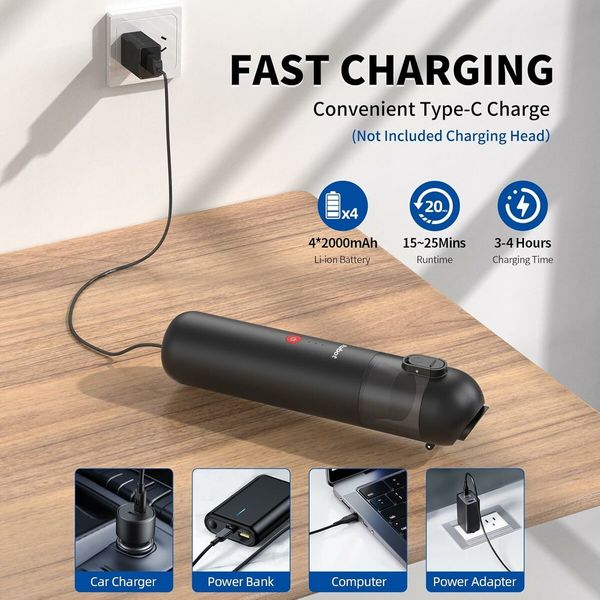 Handheld Vacuum Cordless,Car Vacuum Portable Cordless Lightweight with Strong Suction, Portable Mini Vacuum for Home/Car/Office, Black