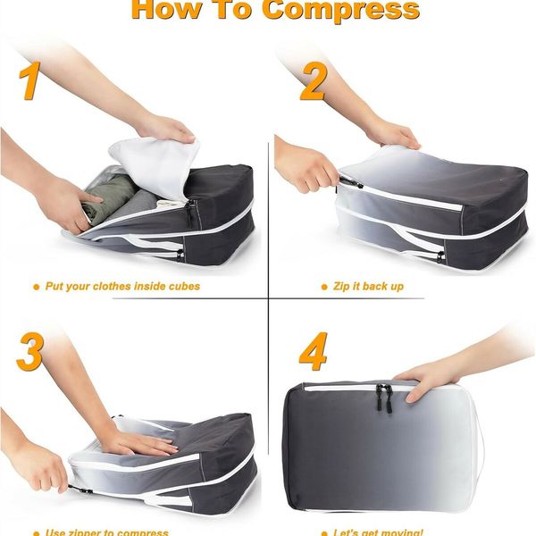 8 Set Compression Packing Cubes Travel - Maximize Space In Luggage With Patented Double Capacity Design For Travel,Large,Small,Medium-Gradient Grey