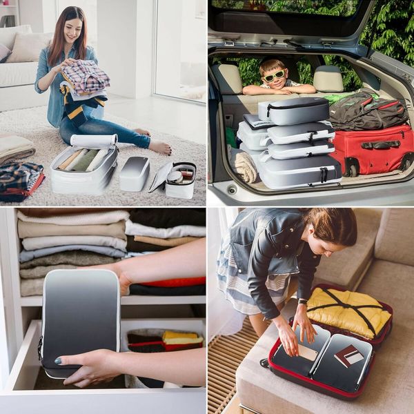 8 Set Compression Packing Cubes Travel - Maximize Space In Luggage With Patented Double Capacity Design For Travel,Large,Small,Medium-Gradient Grey