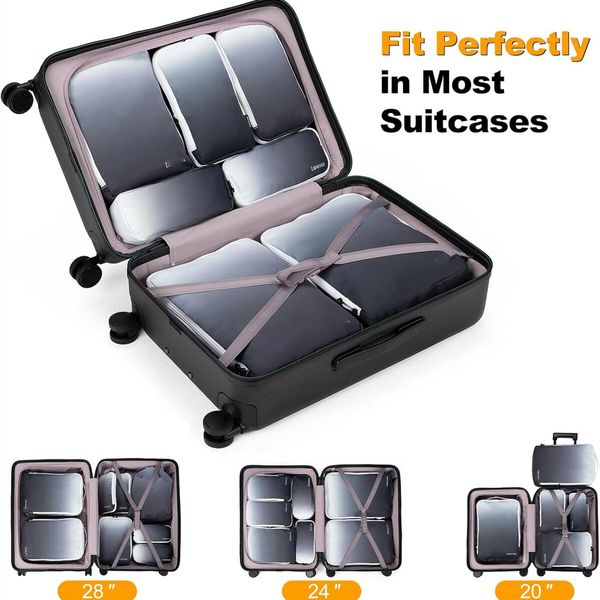 8 Set Compression Packing Cubes Travel - Maximize Space In Luggage With Patented Double Capacity Design For Travel,Large,Small,Medium-Gradient Grey