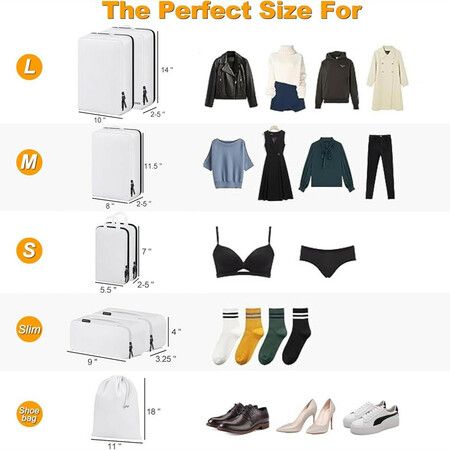 8 Set Compression Packing Cubes Travel - Maximize Space In Luggage With Patented HybridMax Double Capacity Design For Travel,Large,Small,Medium-White