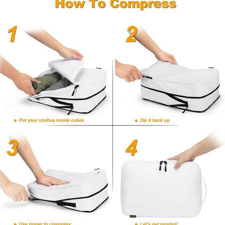 8 Set Compression Packing Cubes Travel - Maximize Space In Luggage With Patented HybridMax Double Capacity Design For Travel,Large,Small,Medium-White