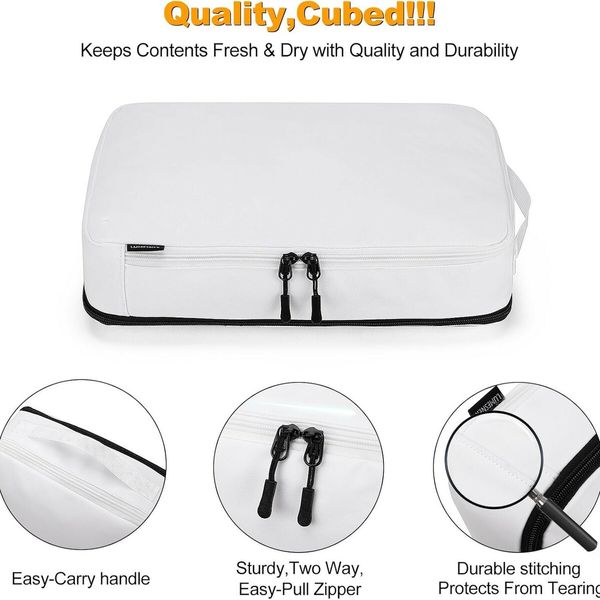 8 Set Compression Packing Cubes Travel - Maximize Space In Luggage With Patented HybridMax Double Capacity Design For Travel,Large,Small,Medium-White