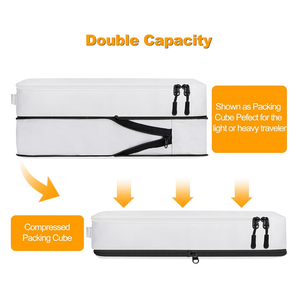 8 Set Compression Packing Cubes Travel - Maximize Space In Luggage With Patented HybridMax Double Capacity Design For Travel,Large,Small,Medium-White