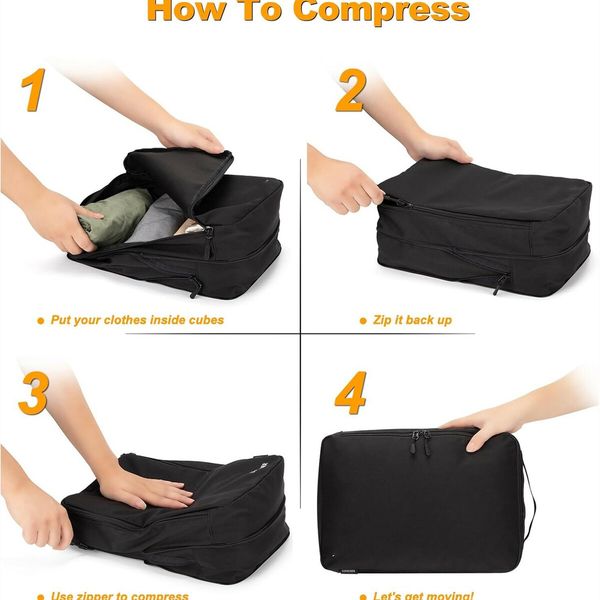 8 Set Compression Packing Cubes Travel - Maximize Space In Luggage With Patented HybridMax Double Capacity Design For Travel,Large,Small,Medium-Black