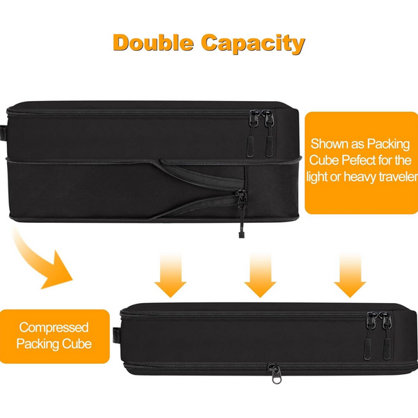 8 Set Compression Packing Cubes Travel - Maximize Space In Luggage With Patented HybridMax Double Capacity Design For Travel,Large,Small,Medium-Black