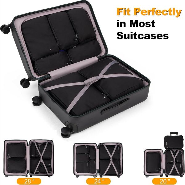 8 Set Compression Packing Cubes Travel - Maximize Space In Luggage With Patented HybridMax Double Capacity Design For Travel,Large,Small,Medium-Black