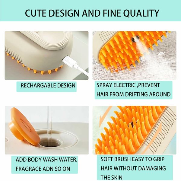 Cat Steam Brush, Pet Steam Groomer Comb,3 In 1 Cat Steam Brush Pet Hair Steamy Brushes,Pet Steam Brush for Cats Dogs (2PCS)