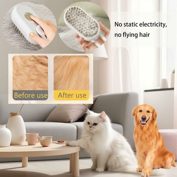 Cat Steam Brush, Pet Steam Groomer Comb,3 In 1 Cat Steam Brush Pet Hair Steamy Brushes,Pet Steam Brush for Cats Dogs (2PCS)