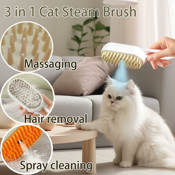 Self Cleaning 3 in 1 Pet Brush,Steam Cat & Dog Brush for Shedding & Grooming (Grey)