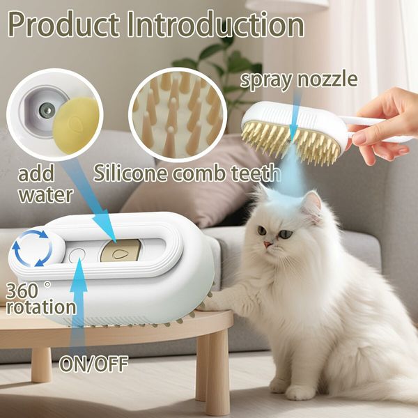 Self Cleaning 3 in 1 Pet Brush,Steam Cat & Dog Brush for Shedding & Grooming (Grey)