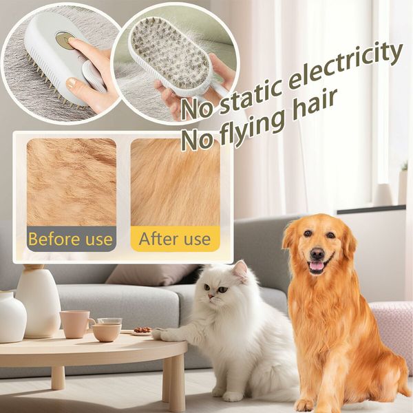Self Cleaning 3 in 1 Pet Brush,Steam Cat & Dog Brush for Shedding & Grooming (Grey)