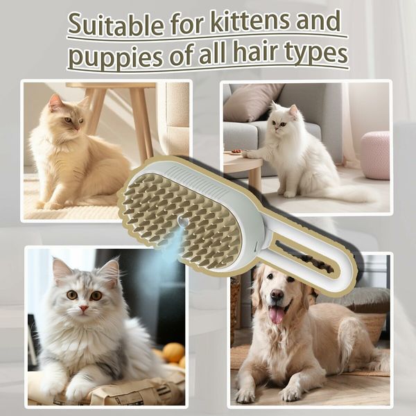 Self Cleaning 3 in 1 Pet Brush,Steam Cat & Dog Brush for Shedding & Grooming (Grey)