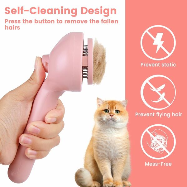 3 in 1 Cat Steam Brush,Pet Spray Hair Removal Comb for Shedding & Grooming,Water Brush for Cats Dogs Small Animals Long Short Hair (Pink)