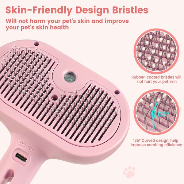 3 in 1 Cat Steam Brush,Pet Spray Hair Removal Comb for Shedding & Grooming,Water Brush for Cats Dogs Small Animals Long Short Hair (Pink)