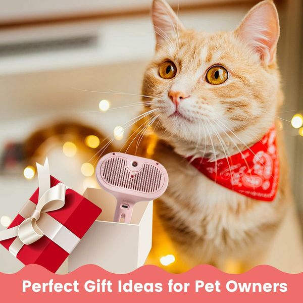 3 in 1 Cat Steam Brush,Pet Spray Hair Removal Comb for Shedding & Grooming,Water Brush for Cats Dogs Small Animals Long Short Hair (Pink)