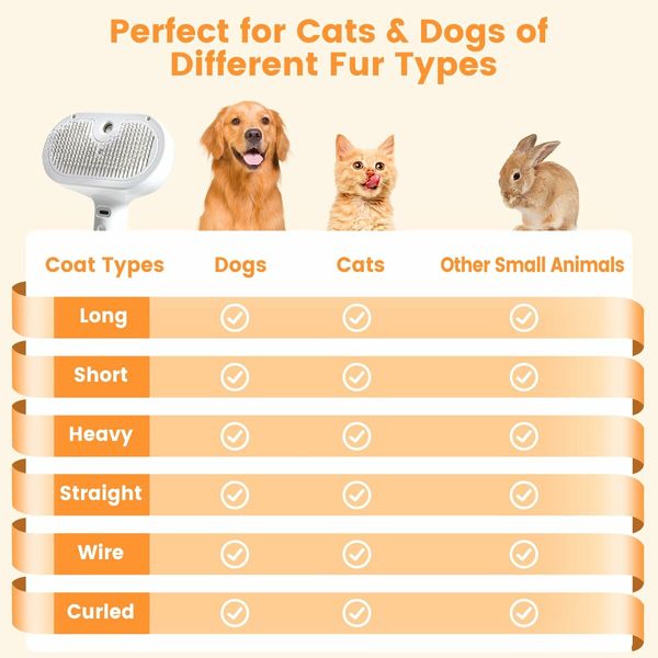 3 in 1 Cat Steam Brush,Pet Spray Hair Removal Comb for Shedding & Grooming,Water Brush for Cats Dogs Small Animals Long Short Hair (White)
