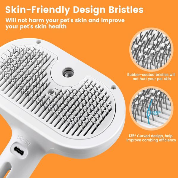 3 in 1 Cat Steam Brush,Pet Spray Hair Removal Comb for Shedding & Grooming,Water Brush for Cats Dogs Small Animals Long Short Hair (White)