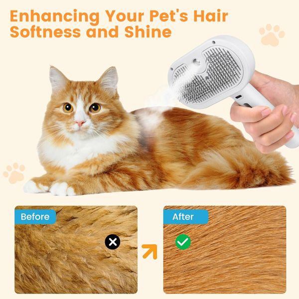 3 in 1 Cat Steam Brush,Pet Spray Hair Removal Comb for Shedding & Grooming,Water Brush for Cats Dogs Small Animals Long Short Hair (White)