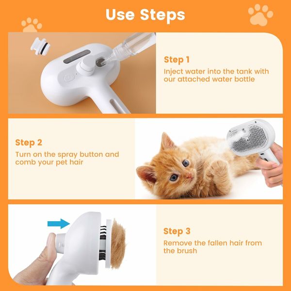 3 in 1 Cat Steam Brush,Pet Spray Hair Removal Comb for Shedding & Grooming,Water Brush for Cats Dogs Small Animals Long Short Hair (White)