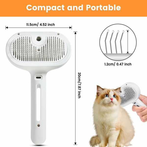 3 in 1 Cat Steam Brush,Pet Spray Hair Removal Comb for Shedding & Grooming,Water Brush for Cats Dogs Small Animals Long Short Hair (White)
