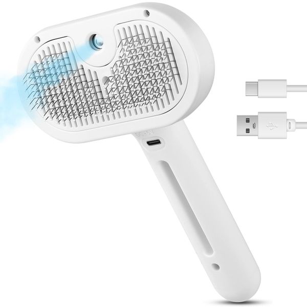 3 in 1 Cat Steam Brush,Pet Spray Hair Removal Comb for Shedding & Grooming,Water Brush for Cats Dogs Small Animals Long Short Hair (White)
