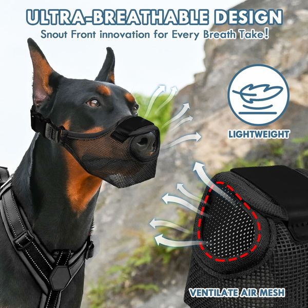 Dog Muzzle,Soft Air Mesh Pet Muzzle,Front Opening Design,Breathable,Adjustable,Prevents Biting Scavenging,Dog Mouth Cover Allows Drinking (Black,L)