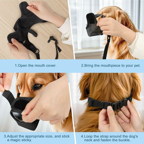 Dog Muzzle,Soft Air Mesh Pet Muzzle,Front Opening Design,Breathable,Adjustable,Prevents Biting Scavenging,Dog Mouth Cover Allows Drinking (Black,L)