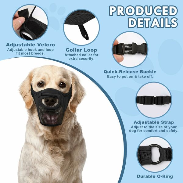 Dog Muzzle,Soft Air Mesh Pet Muzzle,Front Opening Design,Breathable,Adjustable,Prevents Biting Scavenging,Dog Mouth Cover Allows Drinking (Black,M)