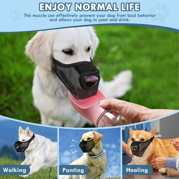 Dog Muzzle,Soft Air Mesh Pet Muzzle,Front Opening Design,Breathable,Adjustable,Prevents Biting Scavenging,Dog Mouth Cover Allows Drinking (Black,M)