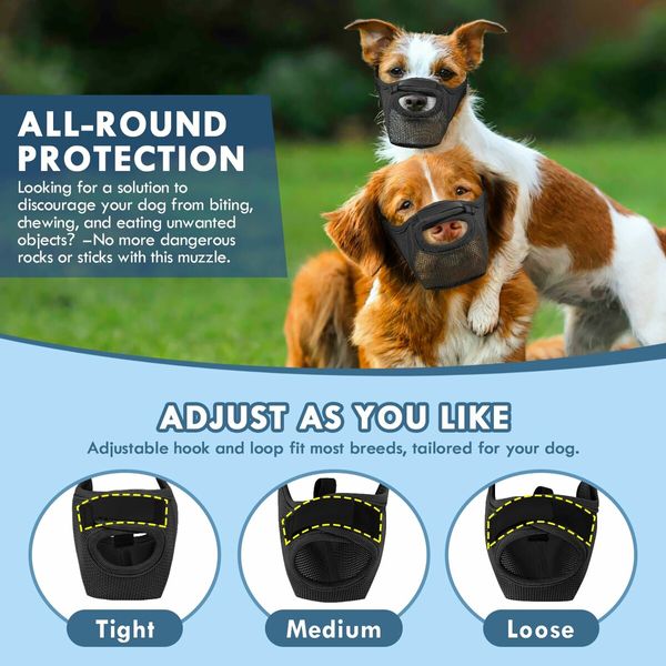 Dog Muzzle,Soft Air Mesh Pet Muzzle,Front Opening Design,Breathable,Adjustable,Prevents Biting Scavenging,Dog Mouth Cover Allows Drinking (Black,M)