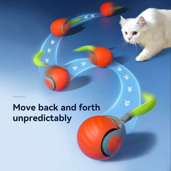 Speedy Ball with Tail Cat Toy,Smart Interactive Cat Ball,Automatic Cat Rolling Ball Enrichment Toy,Electric Self Moving Toy,Electronic Rollie Pet Chase