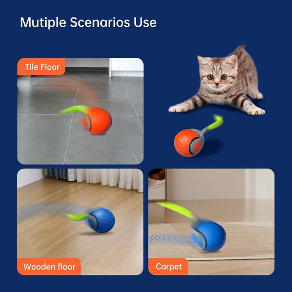 Speedy Ball with Tail Cat Toy,Smart Interactive Cat Ball,Automatic Cat Rolling Ball Enrichment Toy,Electric Self Moving Toy,Electronic Rollie Pet Chase