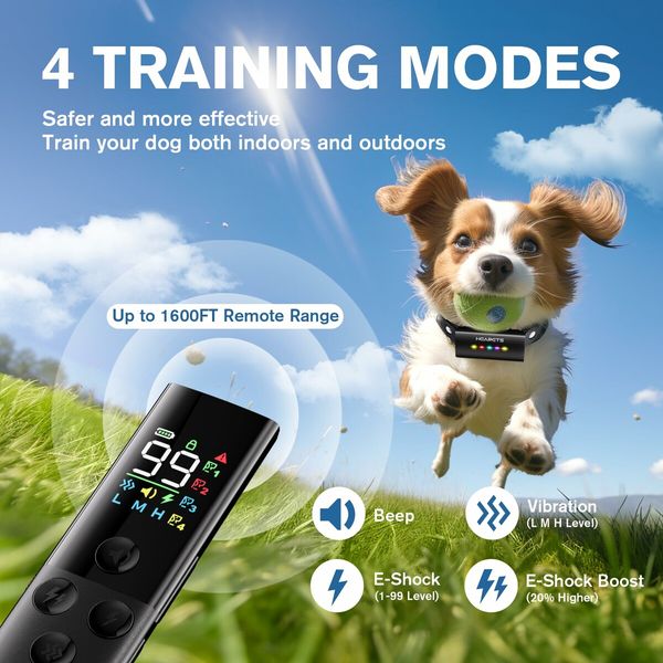Dog Shock Collar with Remote Control,IP67 Waterproof Dog Training Collars with LED,4 Training Modes,Lock Setting,1600FT Rechargeable E-Collar