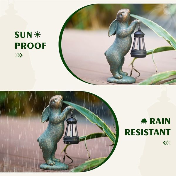 Garden Statues Rabbit with Solar Lantern Outdoor Bunny Figurines Decorations for Patio Yard Lawn Ornaments Gifts for Birthday Easter Housewarming