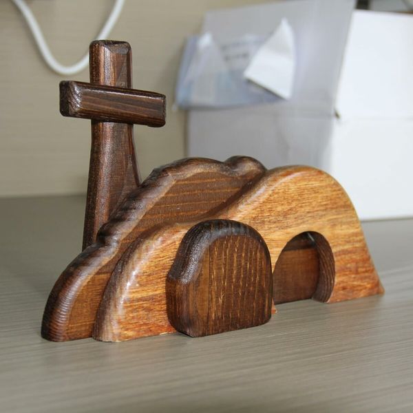 Empty Tomb Easter Scene and Cross, Wooden Empty Tomb Jesus Tomb Easter Tomb Decor Suitable for Religious Home Office Desktop Decoration