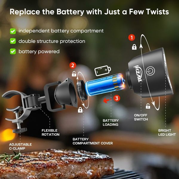 Grill Light,Outdoor 360 Degree Flexible BBQ Light with 10 Super Bright LED Lights,BBQ Grill Accessories with Sturdy C-Clamp Fits Most Handle