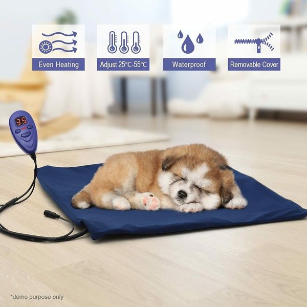 Dogs Cats Electric Heating Pet Bed Blanket Thermal Mat Protection Temperature Display 50cm x 50cm