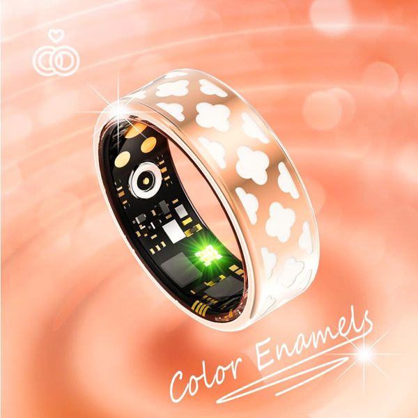 Smart Ring Tracker Enamel Flower Pattern Ring for Women & Man, Sleep&Exercise Monitor, IP68 Waterproof Activity Trackers with Charging Case(12#)