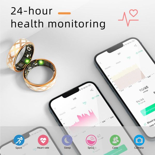 Smart Ring Tracker Enamel Flower Pattern Ring for Women & Man, Sleep&Exercise Monitor, IP68 Waterproof Activity Trackers with Charging Case(12#)